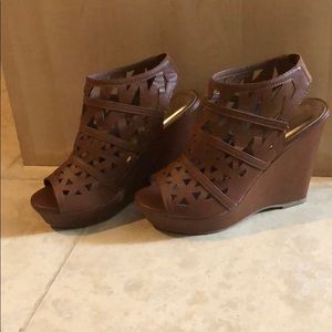 Madden Girl Tan Peep Toe Wedges